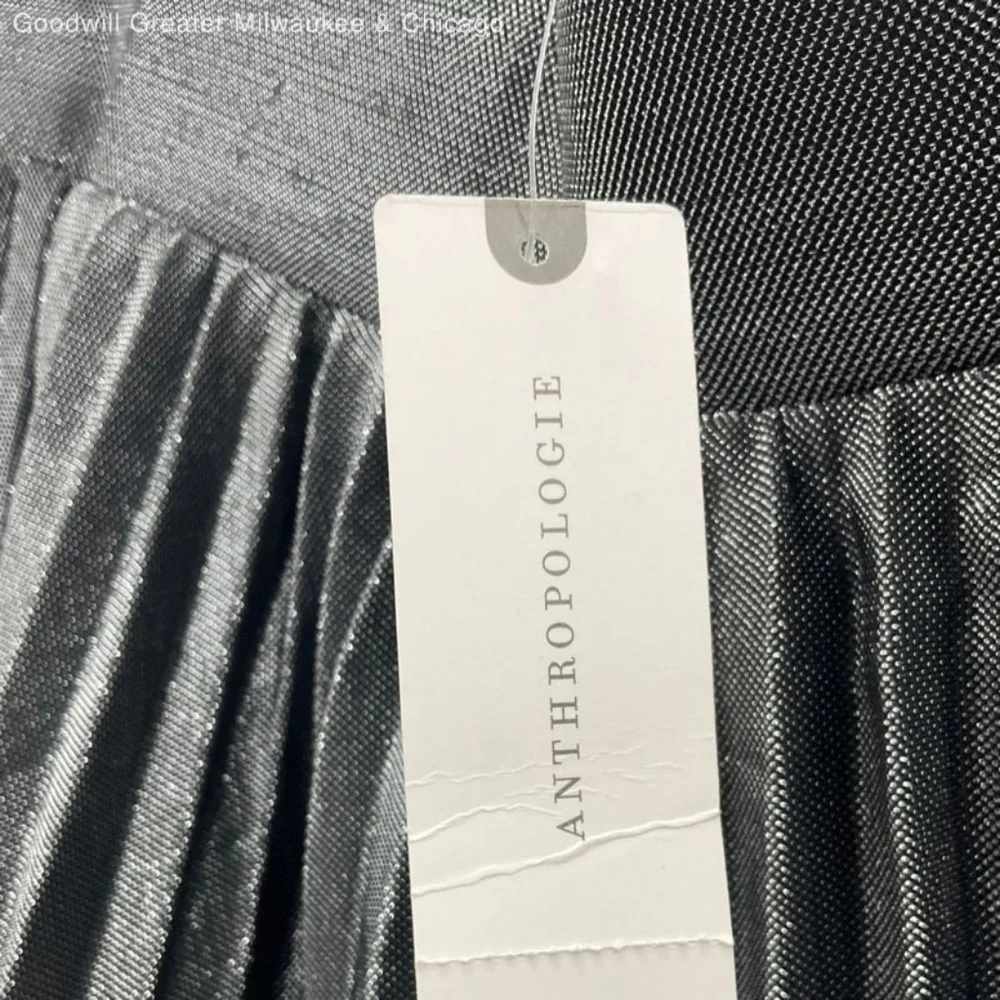 NEW ANTHROPOLOGIE HD Paris Magdalena Pleated Metallic Midi Skirt Silver & Gold L - Picture 6 of 9